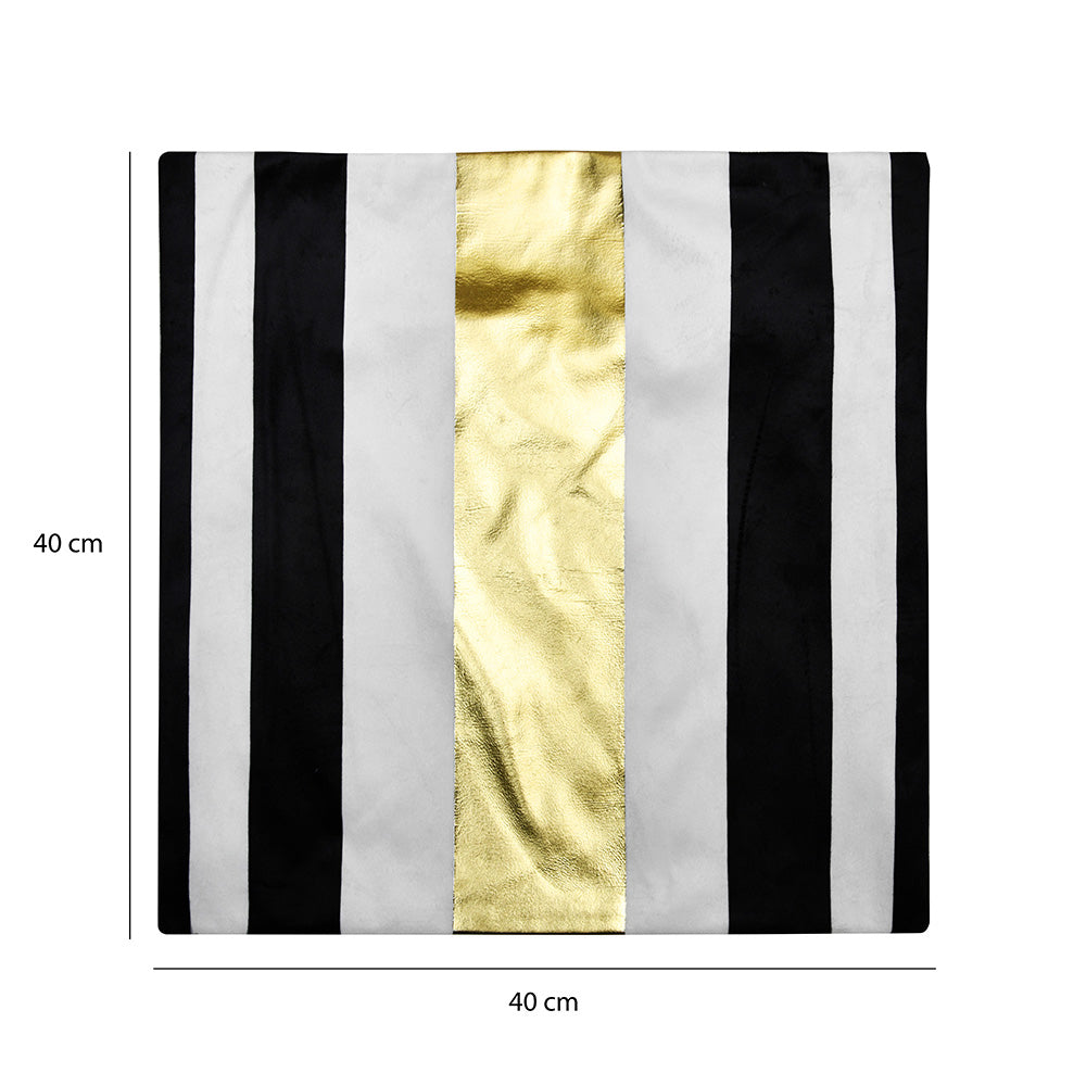 Striped Polyester 16" x 16" Cushion Cover (Off White & Gold)