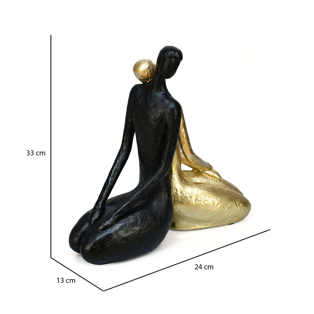 Sitting Couple Decorative Polyresin Showpiece (Black & Gold)