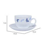 Arias by Lara Dutta Dazzling Wings Cup & Saucer Set of 12 (220 ml, 6 Cups & 6 Saucers, White)