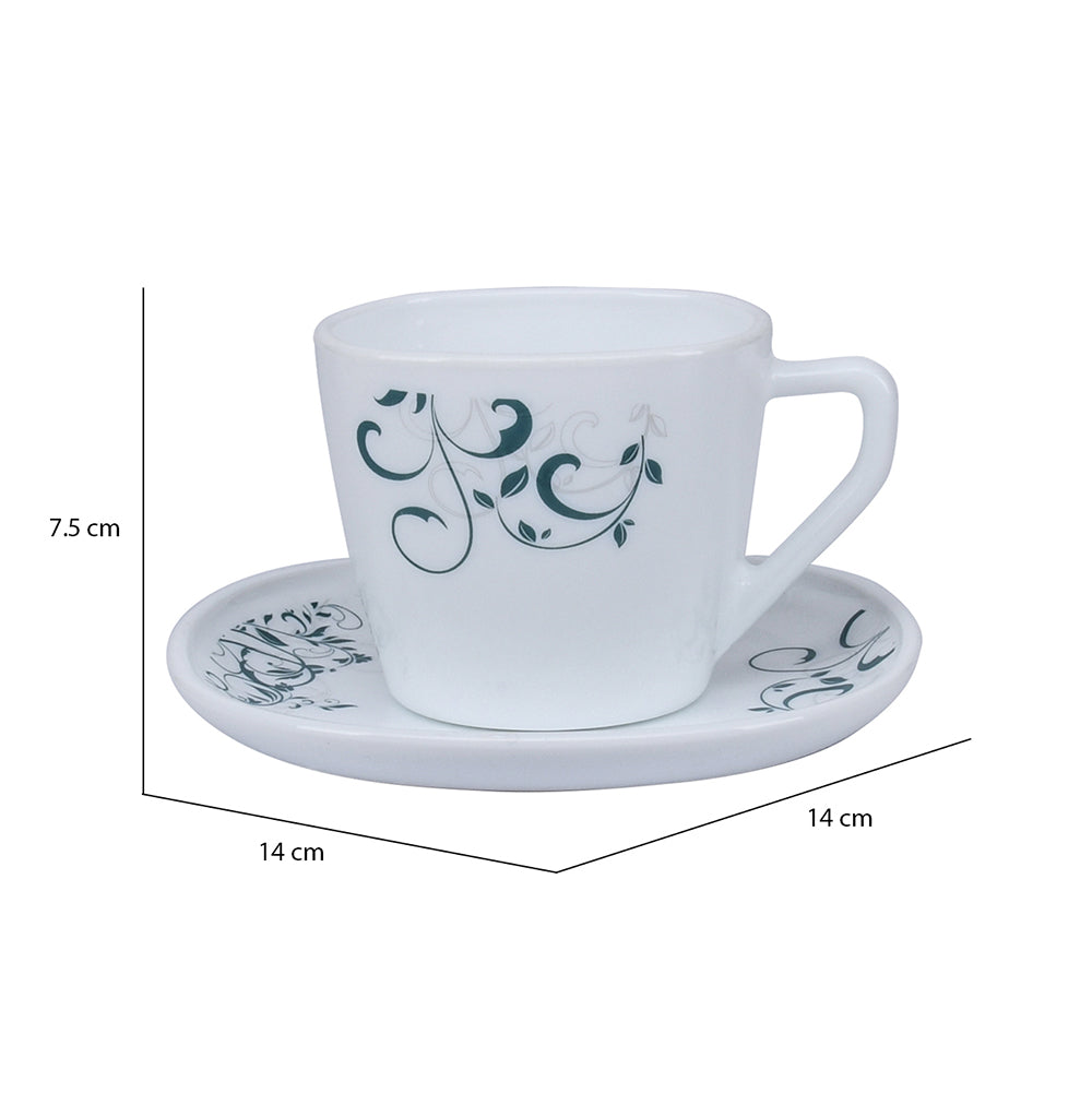 Arias by Lara Dutta Blue Spring Cup & Saucer Set of 12 (220 ml, 6 Cups & 6 Saucers, White)