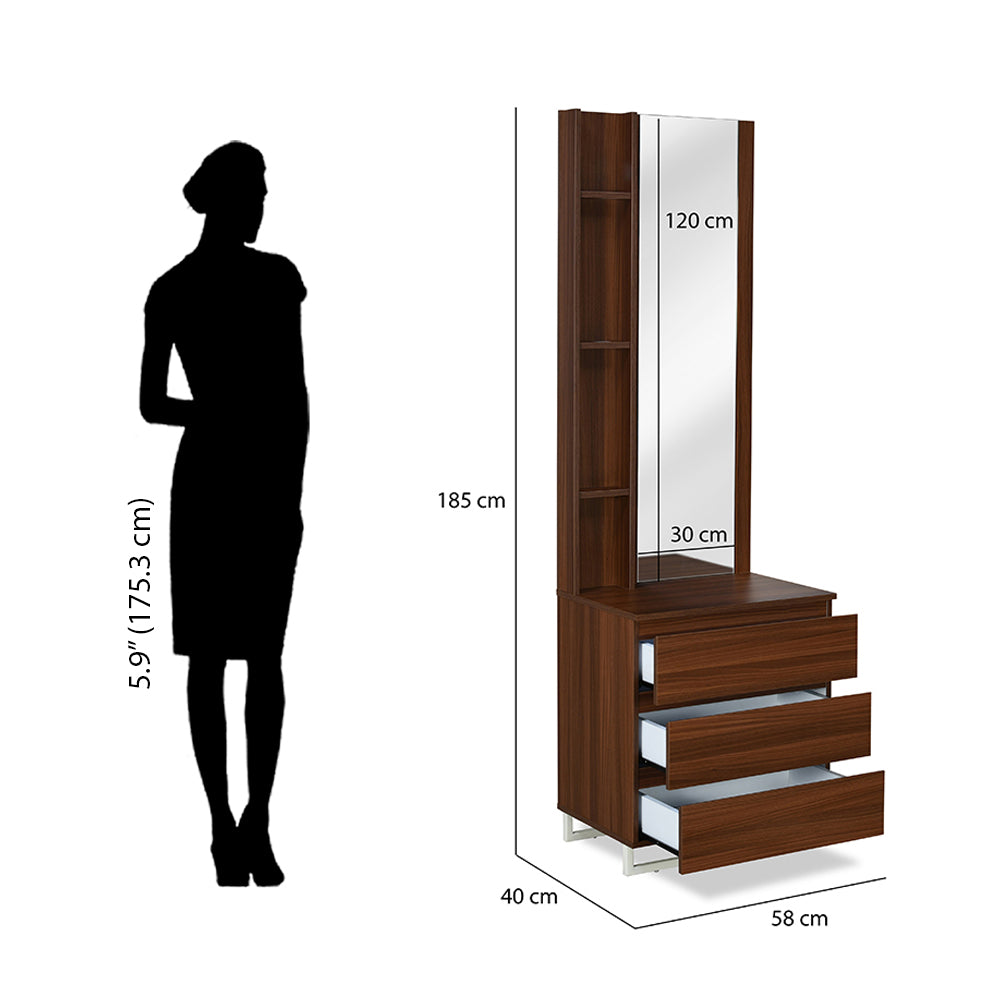 Meta Engineered Wood Dresser with Mirror (Classic Walnut)