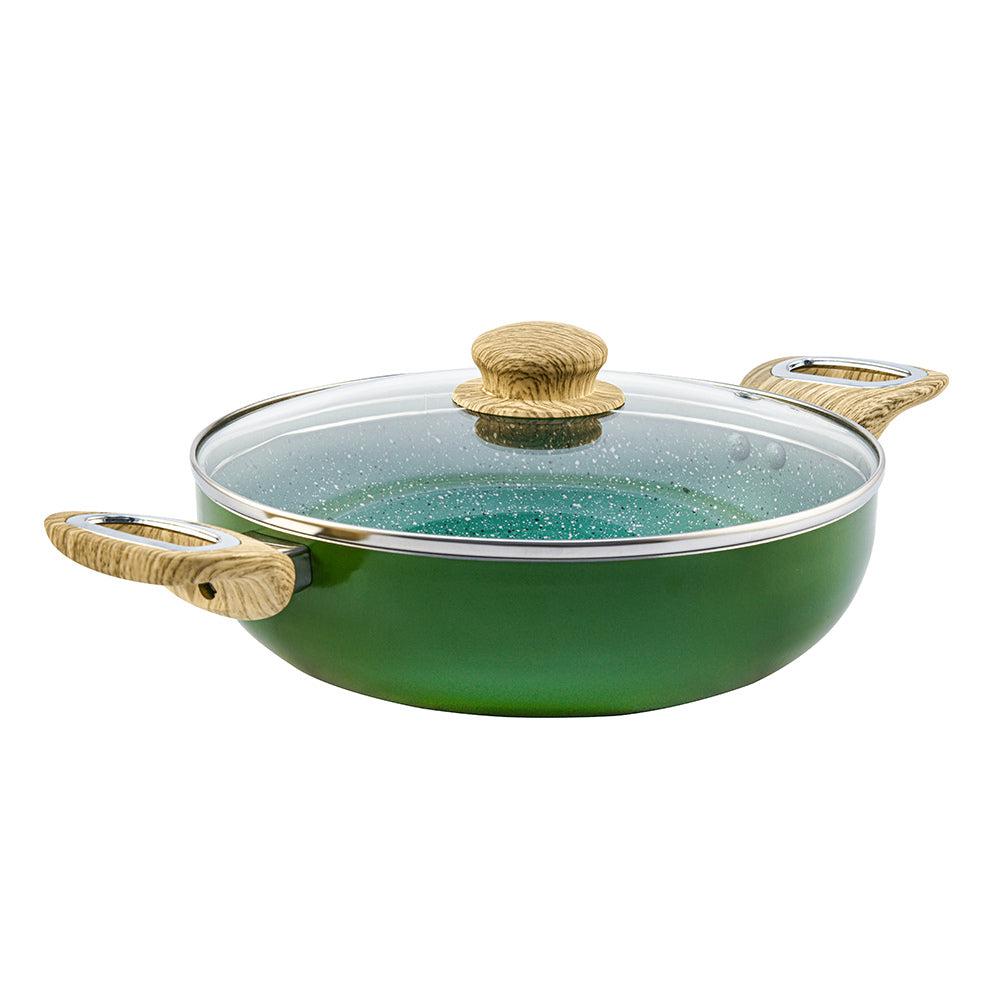 Arias by Lara Dutta Non-Stick Fry Pan With Dosa Tawa and Kadhai With Lid Set of 3 (Emerald)