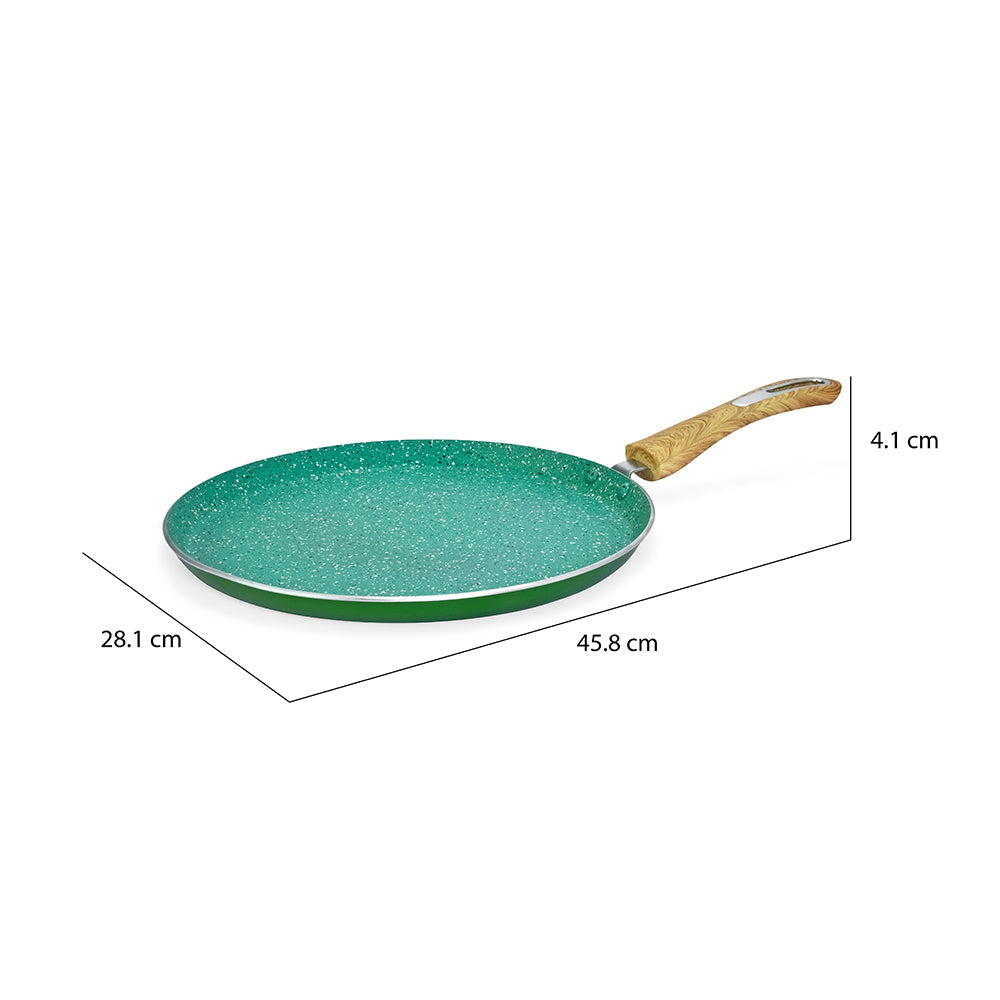 Arias by Lara Dutta Non-Stick Fry Pan With Dosa Tawa and Kadhai With Lid Set of 3 (Emerald)