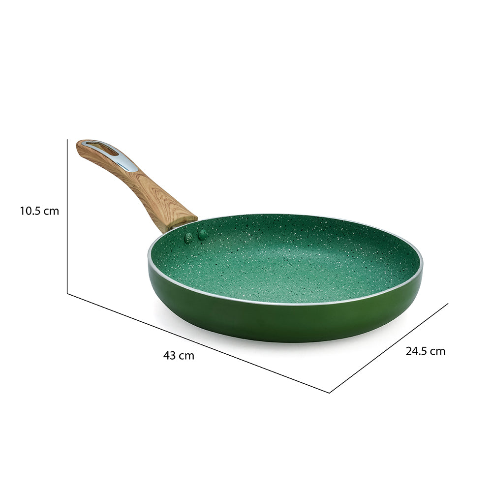 Arias by Lara Dutta Non-Stick Fry Pan With Dosa Tawa and Kadhai With Lid Set of 3 (Emerald)