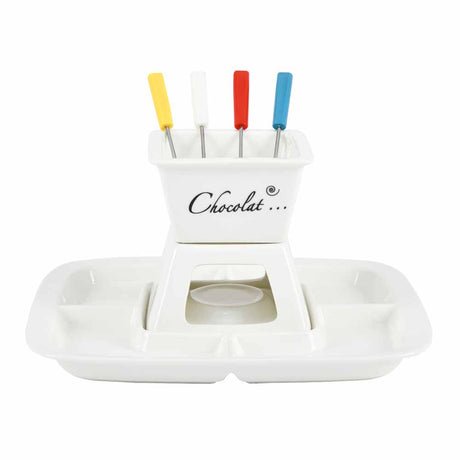 Ceramic Fondue Set with Sticks (White)