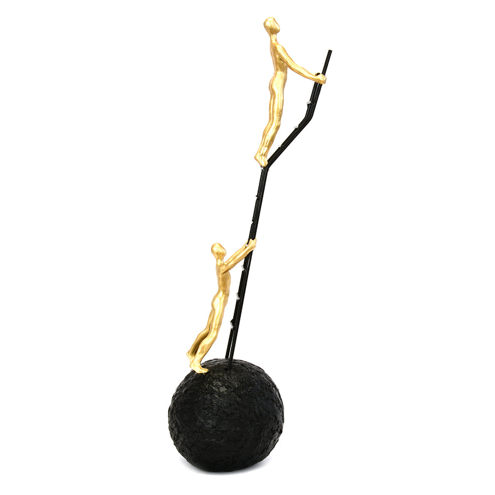 Two Men Climbing Decorative Polyresin Showpiece (Black & Gold)