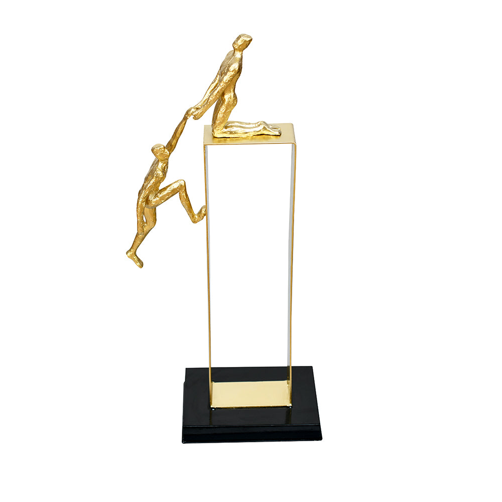 Man Pulling Teammate Decorative Polyresin Showpiece (Black & Gold)