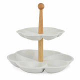 2 Tier Dry Fruits & Snacks Ceramic Serving Platter (White)