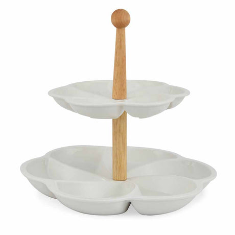 2 Tier Dry Fruits & Snacks Ceramic Serving Platter (White)