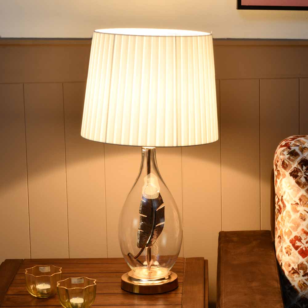 Glassio Leaf Fabric Shade Glass & Metal Base Table Lamp (Gold)