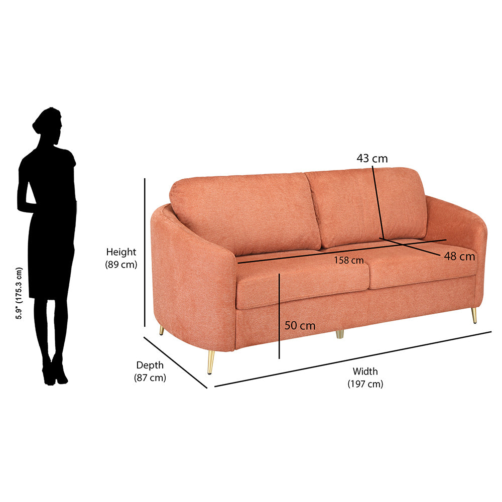 Arch 3 Seater Fabric Sofa (Rust)