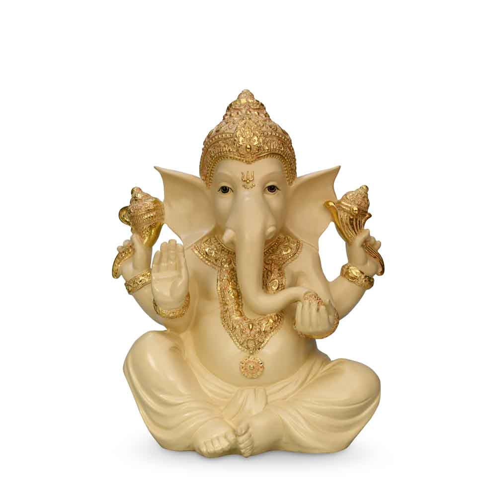 Ekdanta Ganesha Idol Polyresin Showpiece (Cream & Gold)