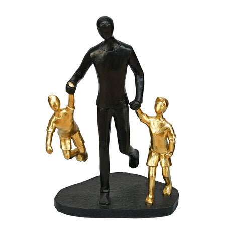 Dad With Two Kids Polyresin Decorative Showpiece (Black & Gold)