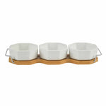 Ceramic 200 ml Bowls Set of 3 with Wooden Base (White)