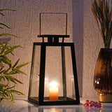 Modern Trapeze Metal & Glass Small Size Lantern (Black & Gold)