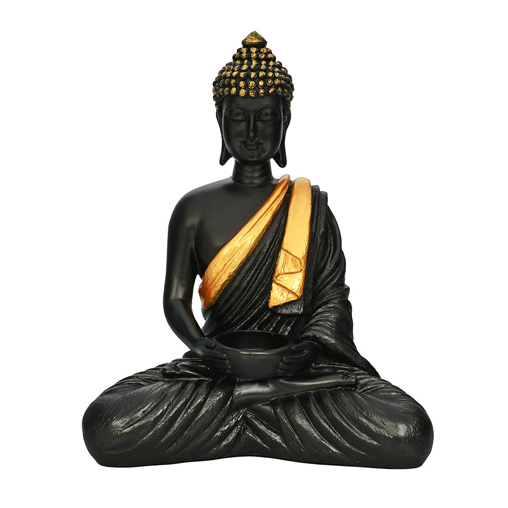 Bodhisattva Buddha Idol Polyresin Showpiece (Black & Gold)