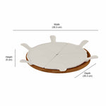 Ceramic Pizza Serving Platter with Bamboo Base (White)