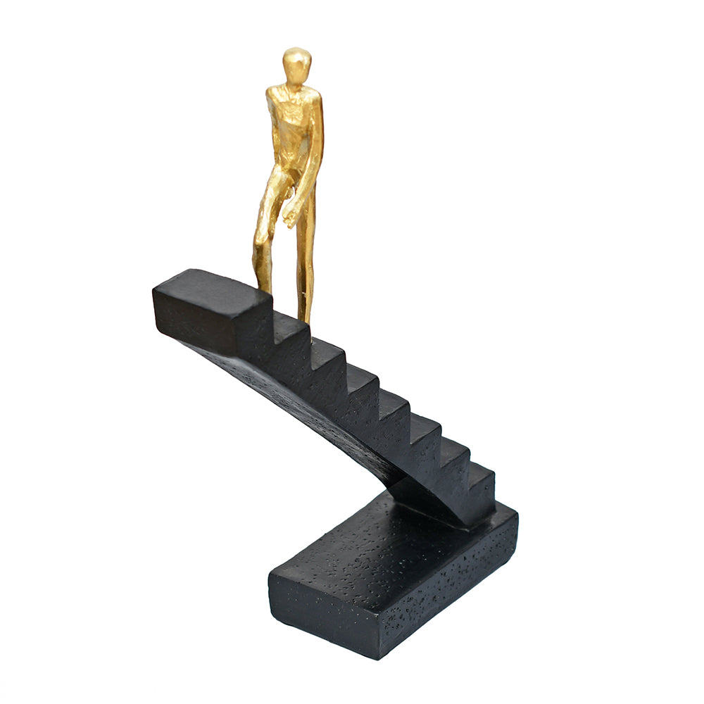 Man Climbing Stairs Decorative Polyresin Showpiece (Black & Gold)