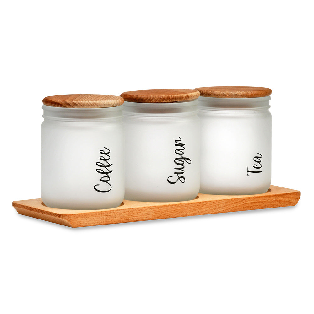 Minimalist 446 ml Storage Jars Set of 3 With Base (White & Brown)