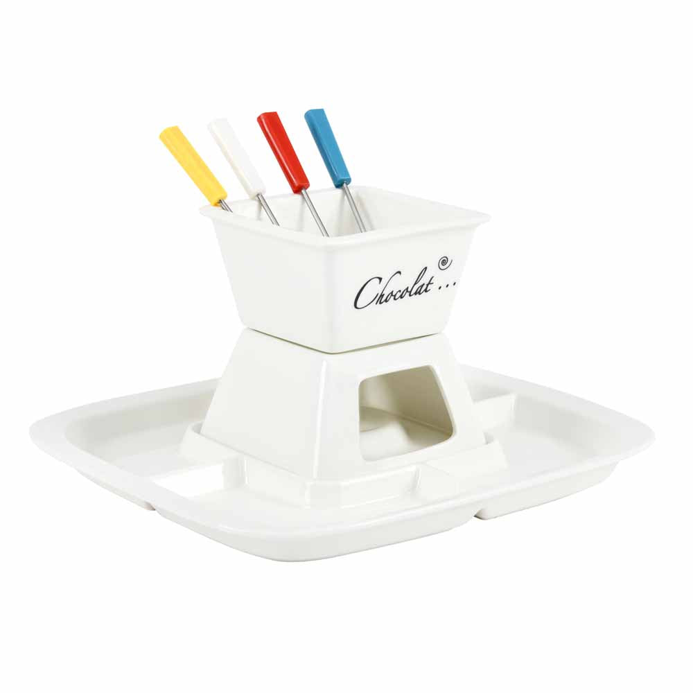 Ceramic Fondue Set with Sticks (White)