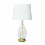 Glassio Leaf Fabric Shade Glass & Metal Base Table Lamp (Gold)