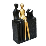 Couple With Dog Decorative Polyresin Showpiece (Black & Gold)