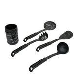 Kitchen Cooking and Serving Spoons Set of 4 With Jar (Black)