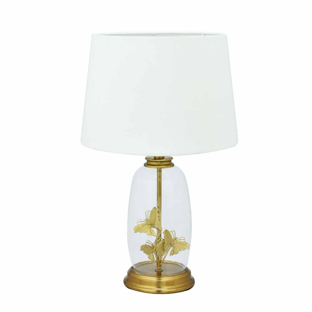 Glassio Butterfly Fabric Shade Glass & Metal Base Table Lamp (Gold)