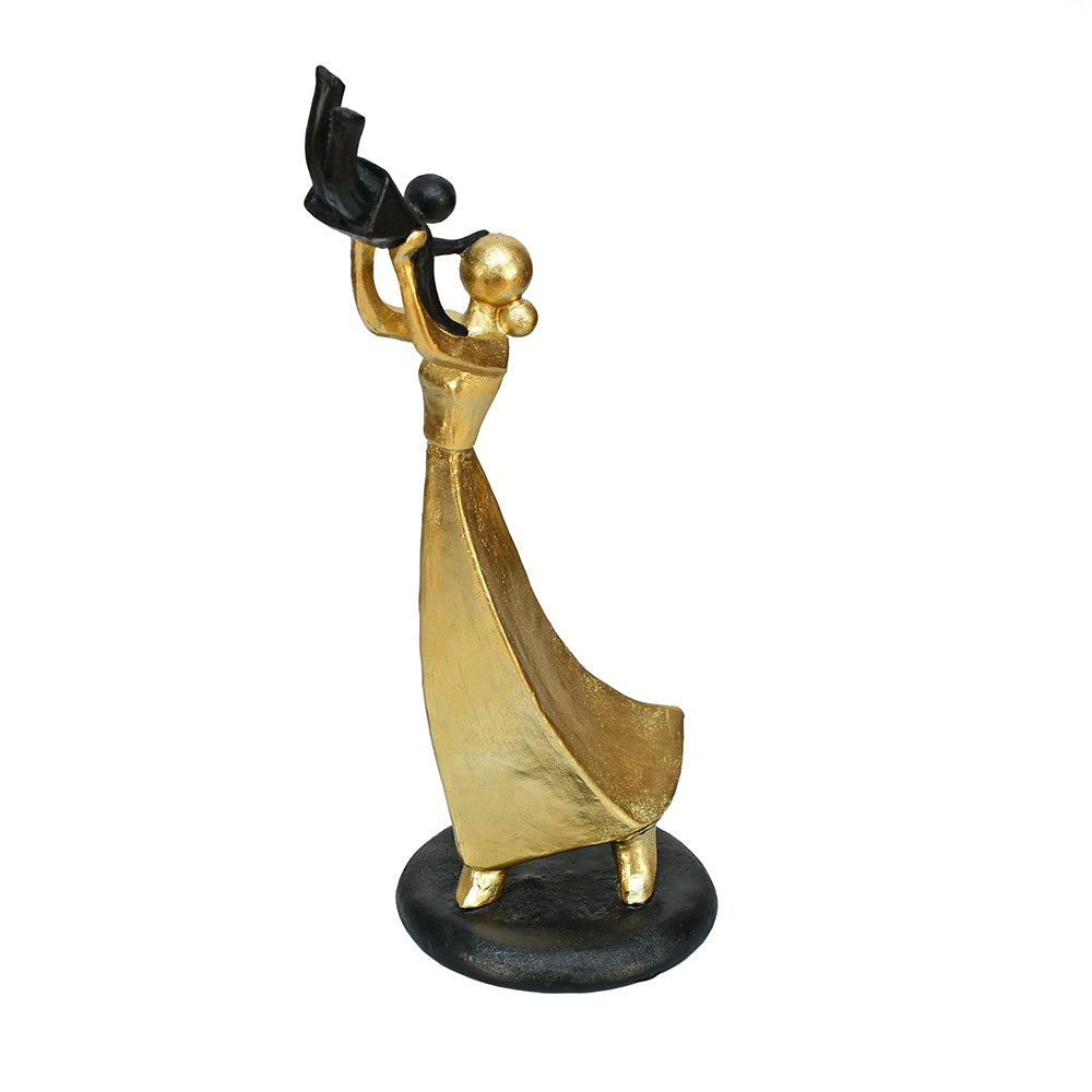 Mom Holding Kid Decorative Polyresin Showpiece (Black & Gold)