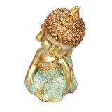 Baby Monk Resting Decorative Polyresin Showpiece (Mint & Gold)