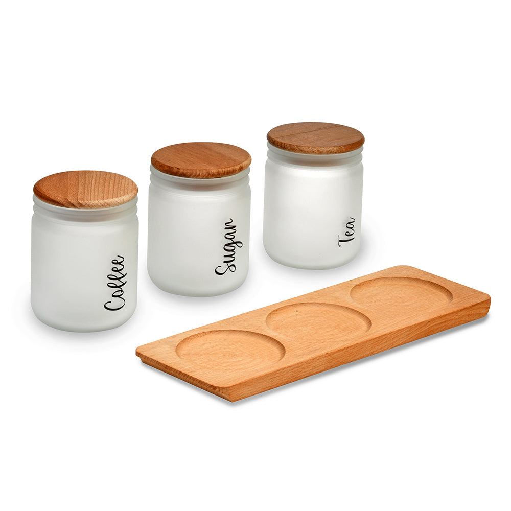 Minimalist 446 ml Storage Jars Set of 3 With Base (White & Brown)