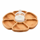 Bamboo Snacks Serving Platter with Ceramic Dip Bowl (Brown)