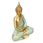 Meditating Buddha Polyresin Showpiece (Mint & Gold)