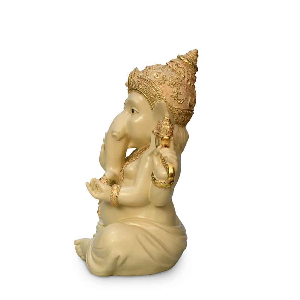 Ekdanta Ganesha Idol Polyresin Showpiece (Cream & Gold)