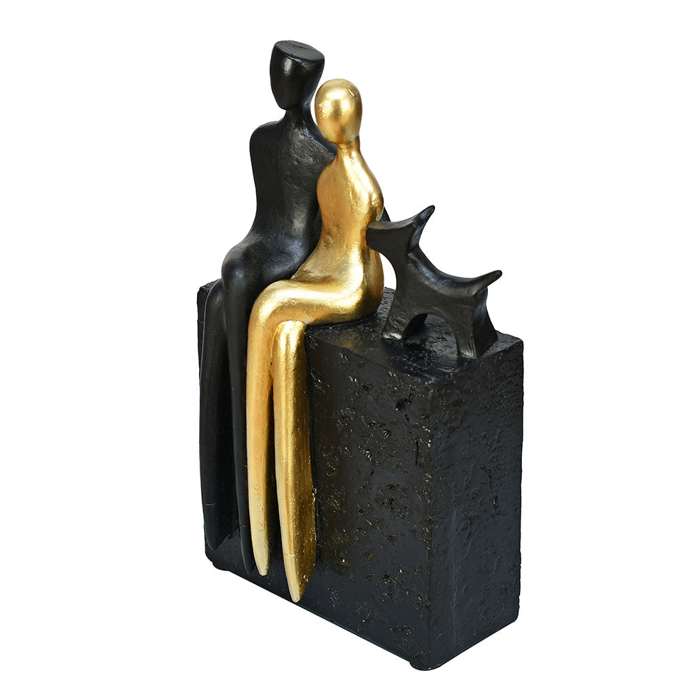 Couple With Dog Decorative Polyresin Showpiece (Black & Gold)