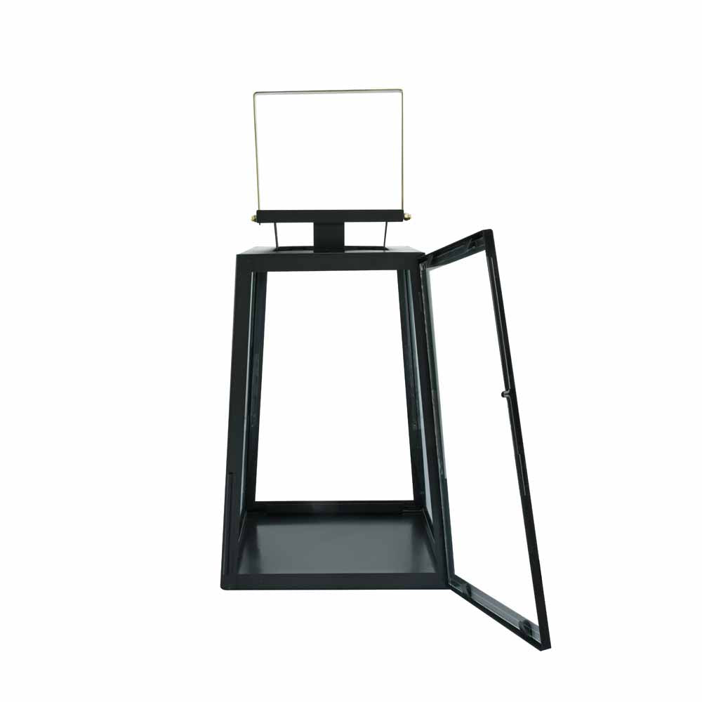 Modern Trapeze Metal & Glass Small Size Lantern (Black & Gold)