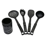 Kitchen Cooking and Serving Spoons Set of 4 With Jar (Black)