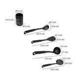 Kitchen Cooking and Serving Spoons Set of 4 With Jar (Black)