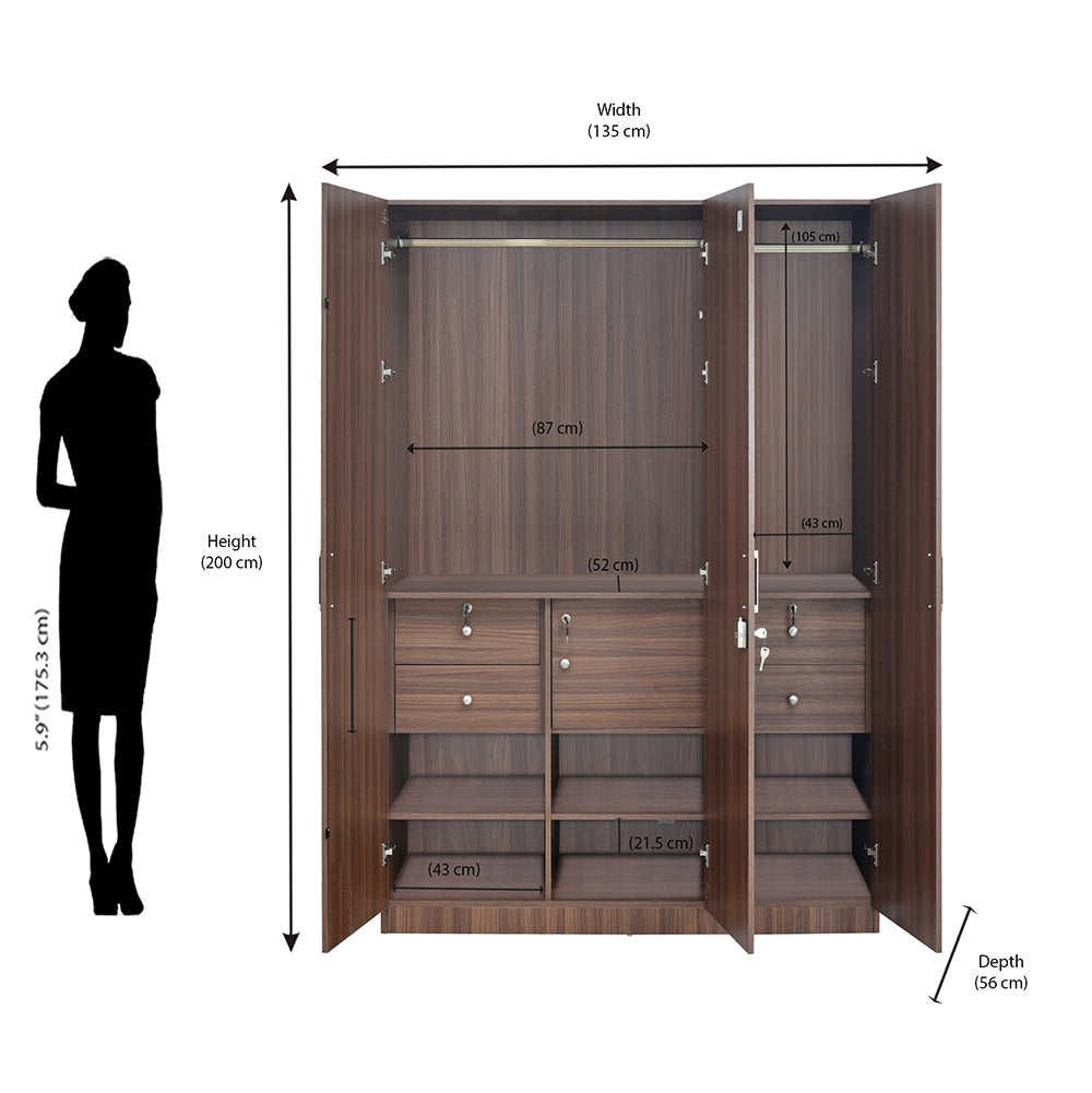 Max 3 Door Wardrobe (Classic Walnut)