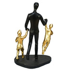 Dad With Two Kids Polyresin Decorative Showpiece (Black & Gold)