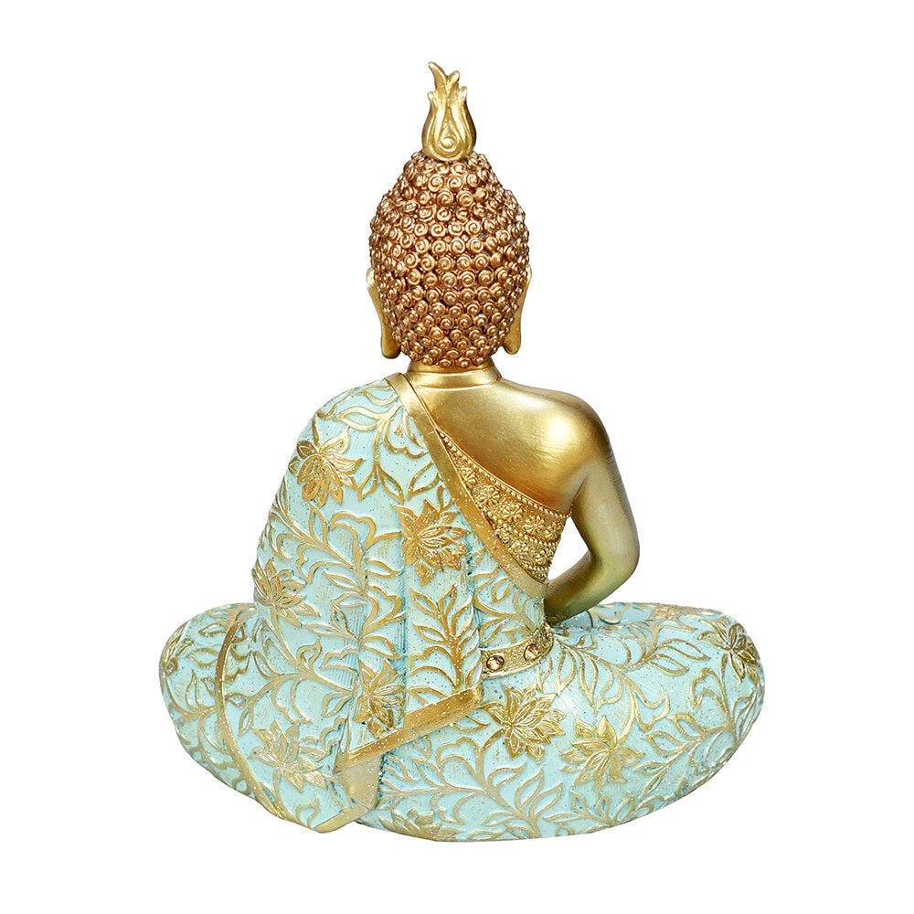 Meditating Buddha Polyresin Showpiece (Mint & Gold)