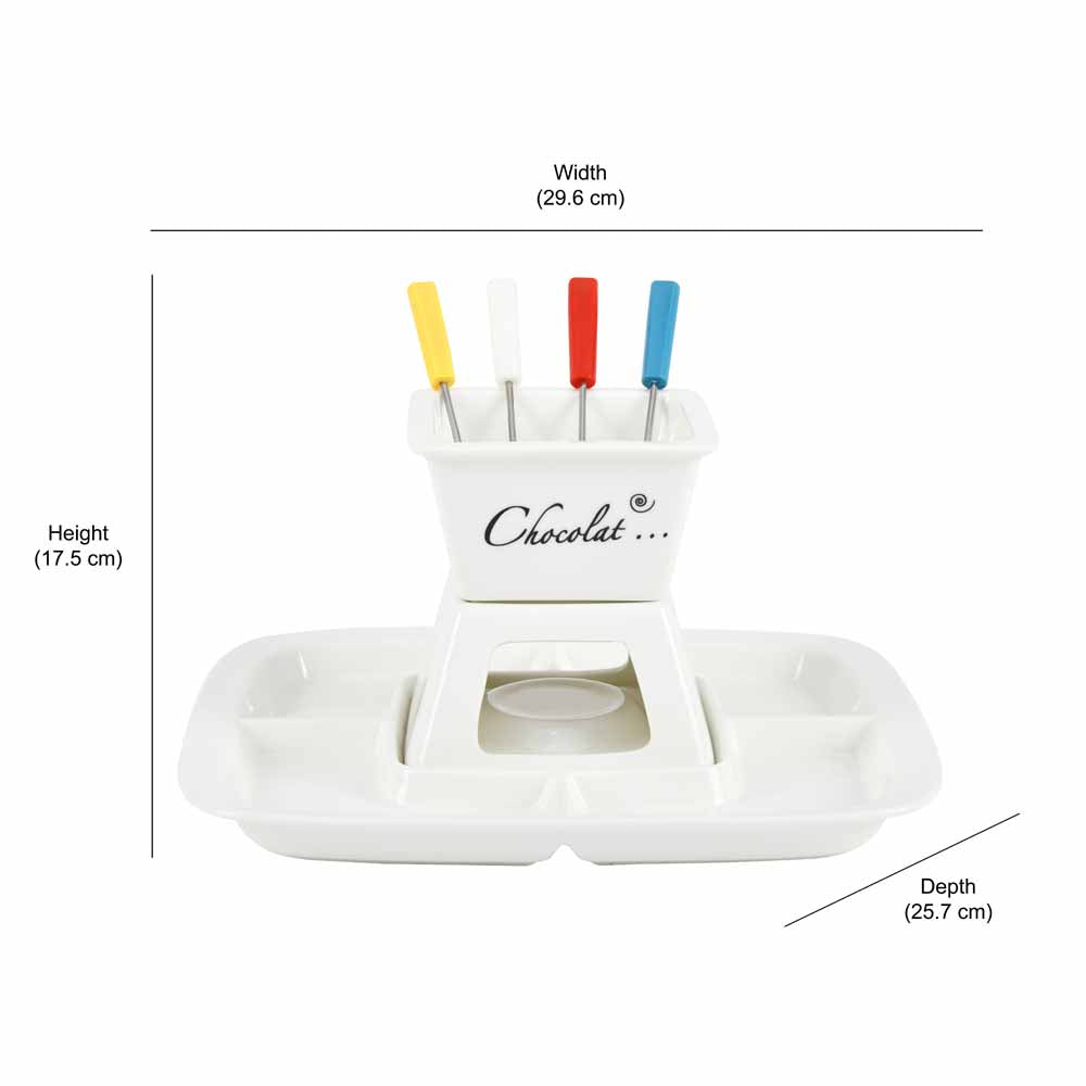 Ceramic Fondue Set with Sticks (White)