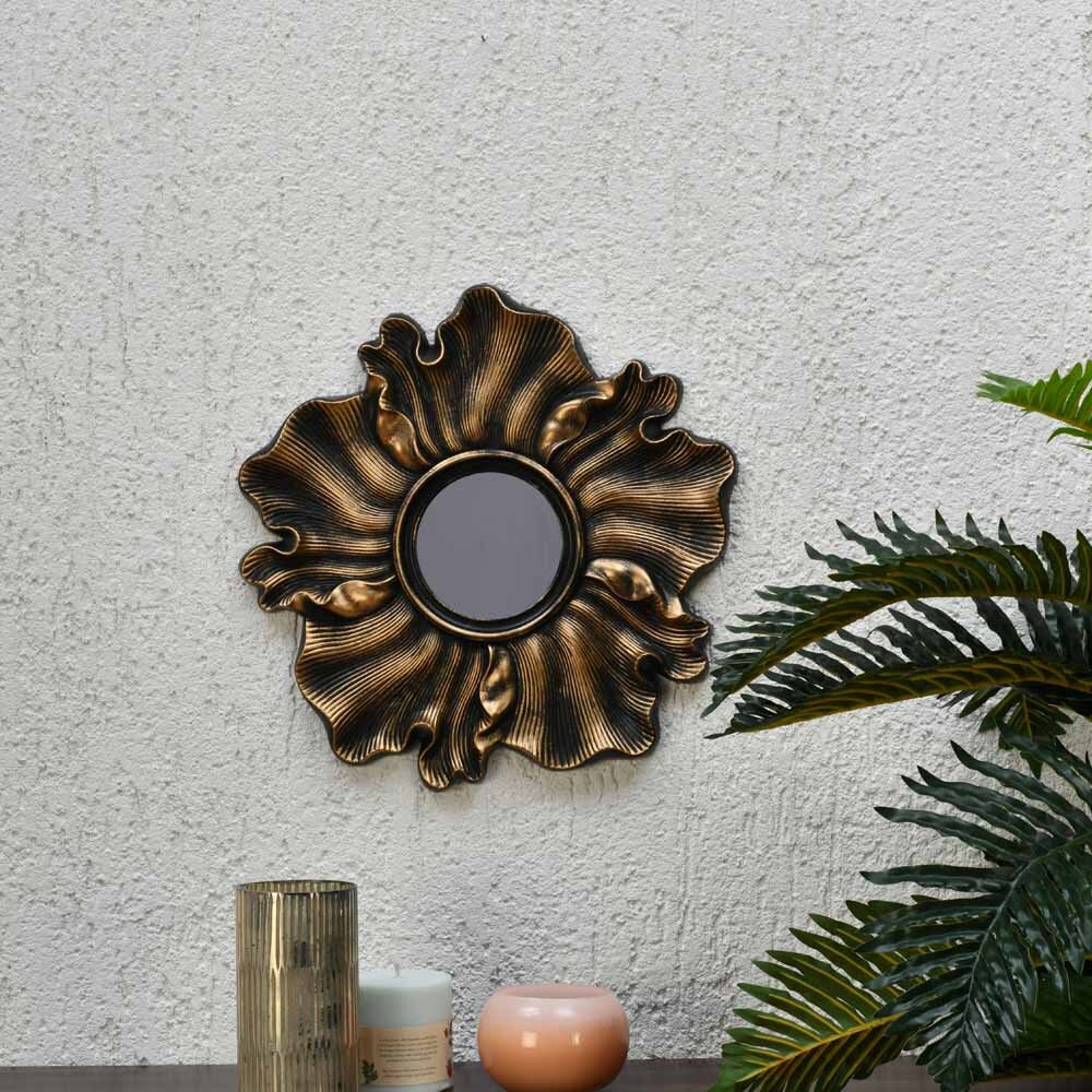 Floral Mirror Plaque Wall Decor (Antique Gold)