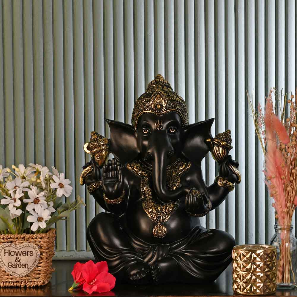 Ekdanta Ganesha Idol Polyresin Showpiece (Black & Gold)