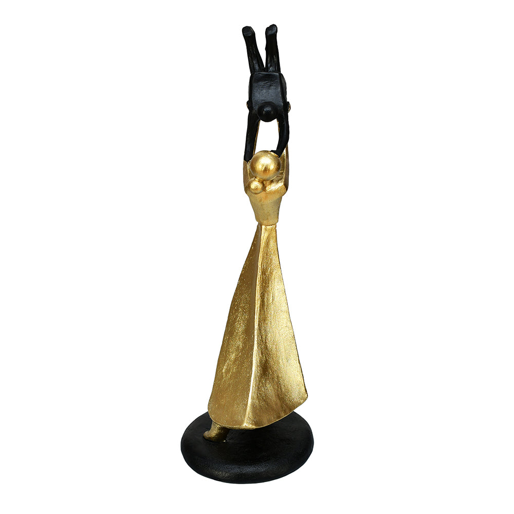 Mom Holding Kid Decorative Polyresin Showpiece (Black & Gold)