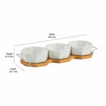 Ceramic 200 ml Bowls Set of 3 with Wooden Base (White)