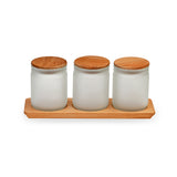 Minimalist 446 ml Storage Jars Set of 3 With Base (White & Brown)