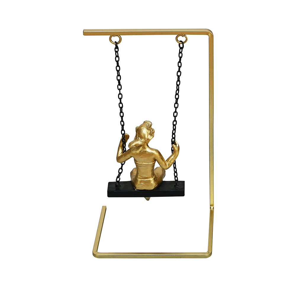 Lady On Swing Decorative Polyresin Showpiece (Black & Gold)