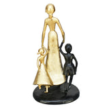 Mom With Two Kids Decorative Polyresin Showpiece (Black & Gold)