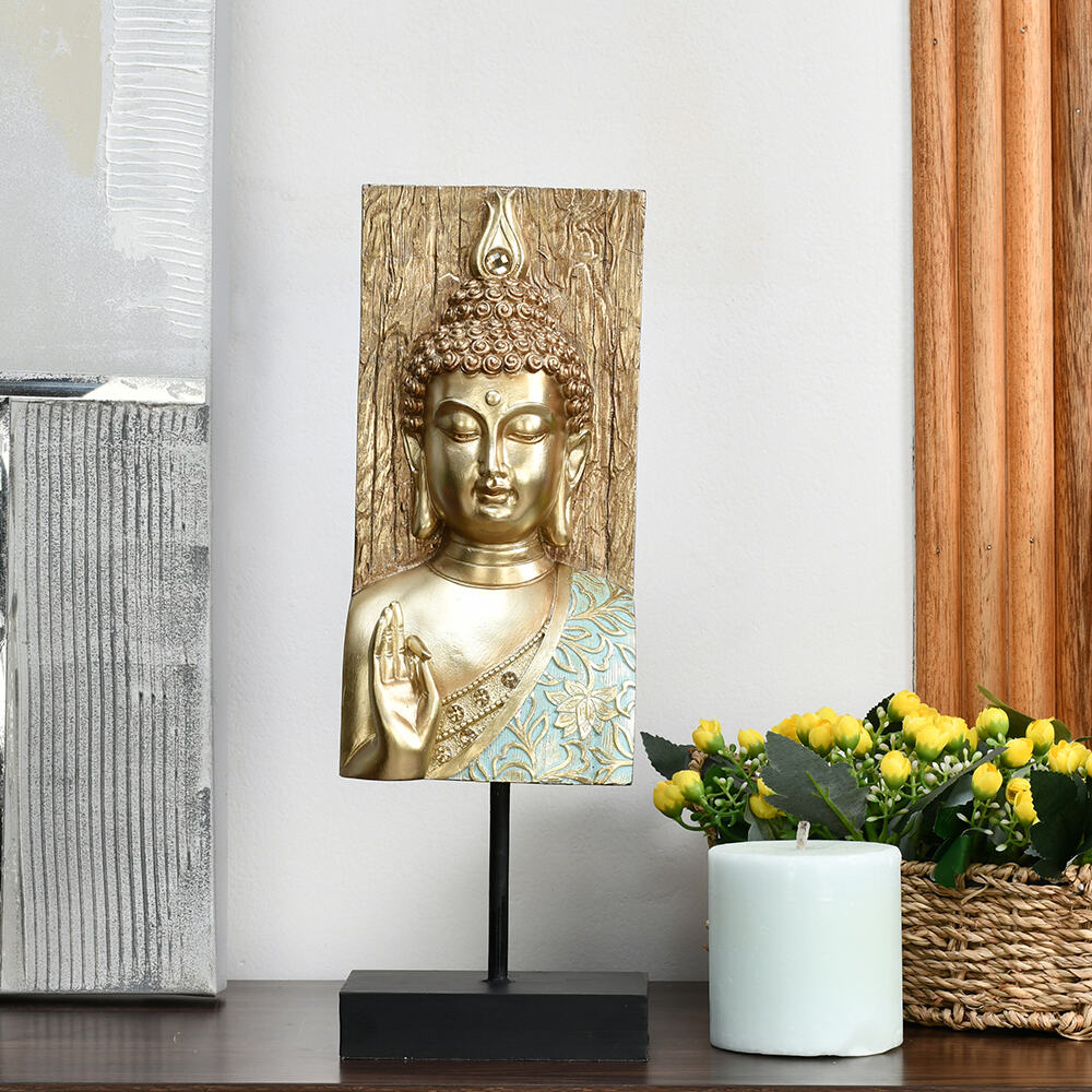 Nilkamal Decorative Buddha Polyresin Showpiece (Mint & Gold)